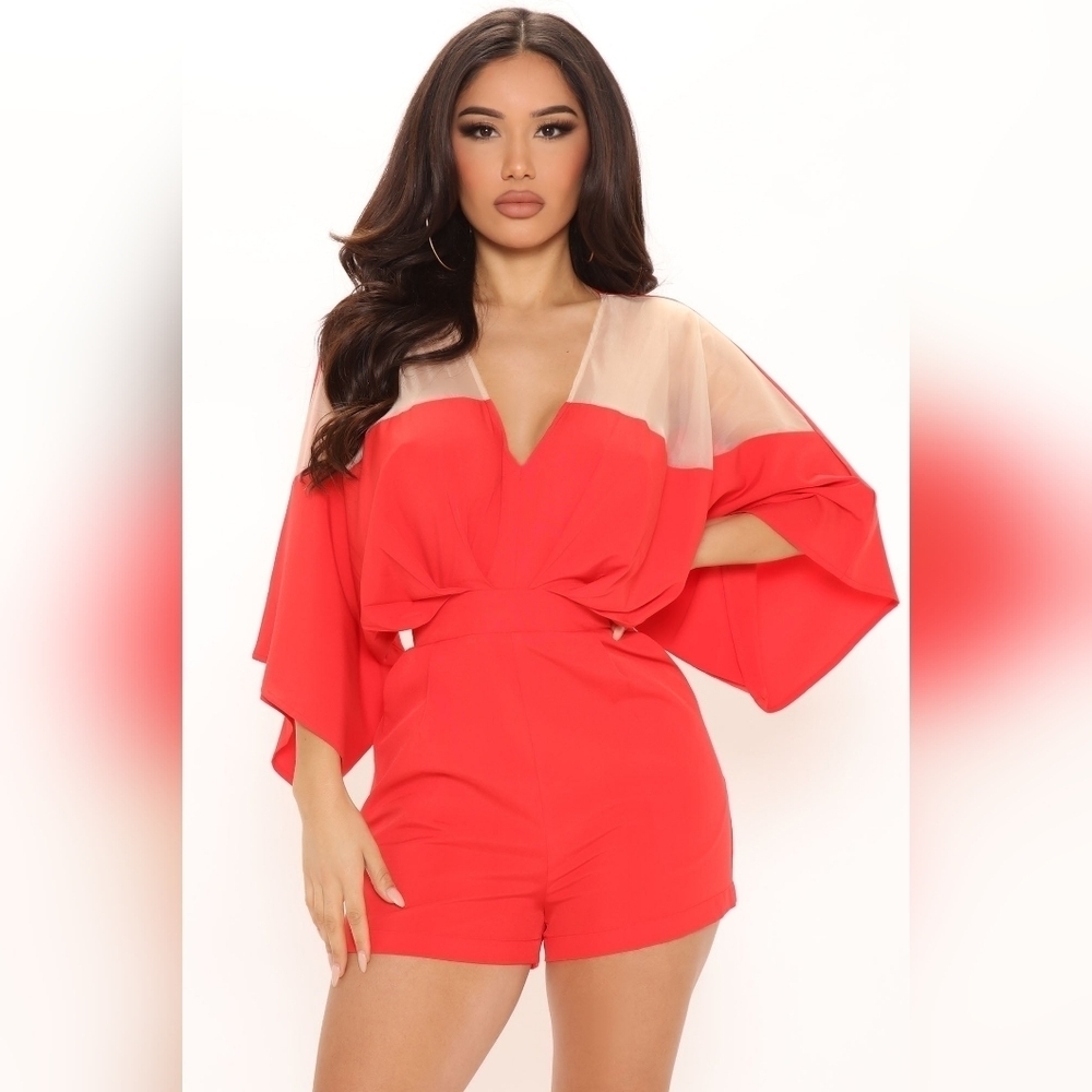 NWT Glamaker Red Romper Sheer Patch Valentines Day Outfit Size Small